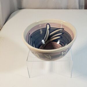 Stoneware Hand painted and Glazed  Blues, Pinkish/Purple Bowl